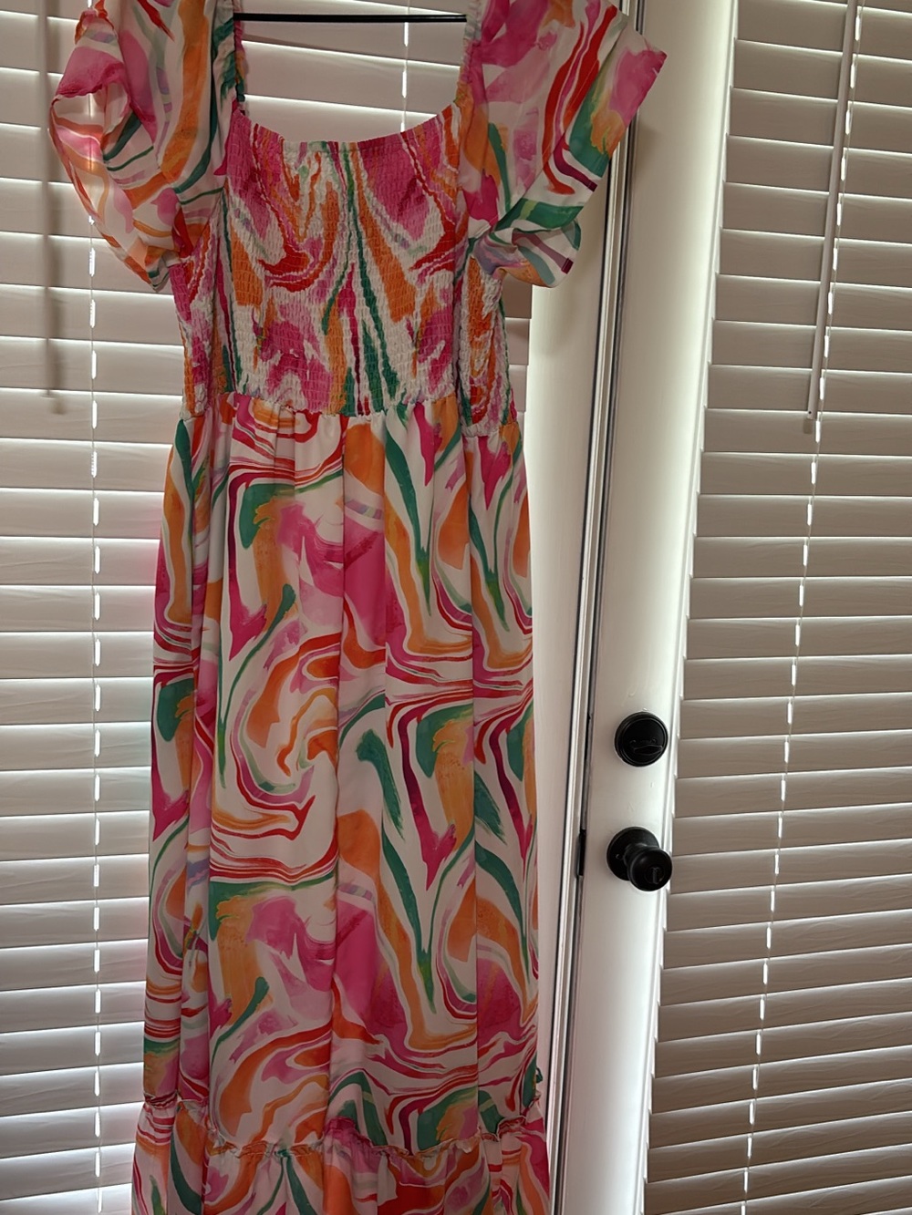 Smocked Puff-Sleeve Maxi Dress